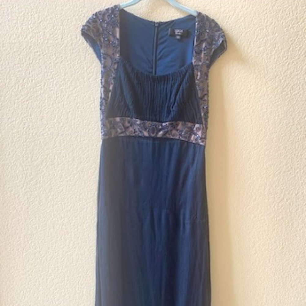 Navy Tadashi Maxi Silk Dress with Sequins Size 10